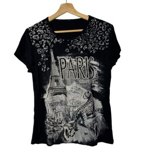 Boutique Y2K Black Paris Leopard Eiffel Tower Short Sleeve T-Shirt S